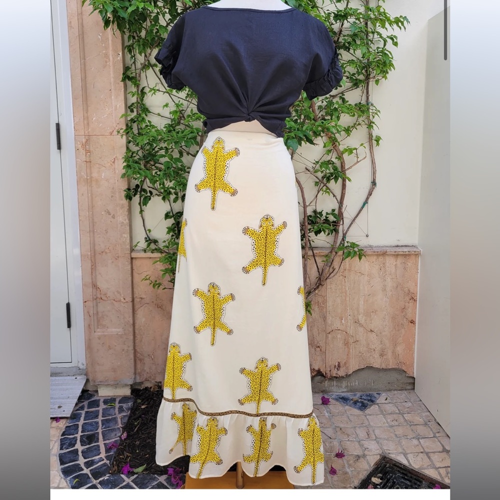 CJ Laing Traveler Palm Bustle Drawstring Maxi Skirt